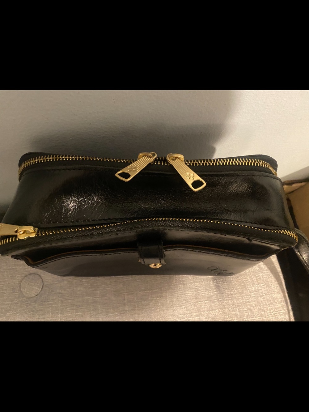 Patricia Nash Black Leather Toiletry Dopp with Gold Hardware